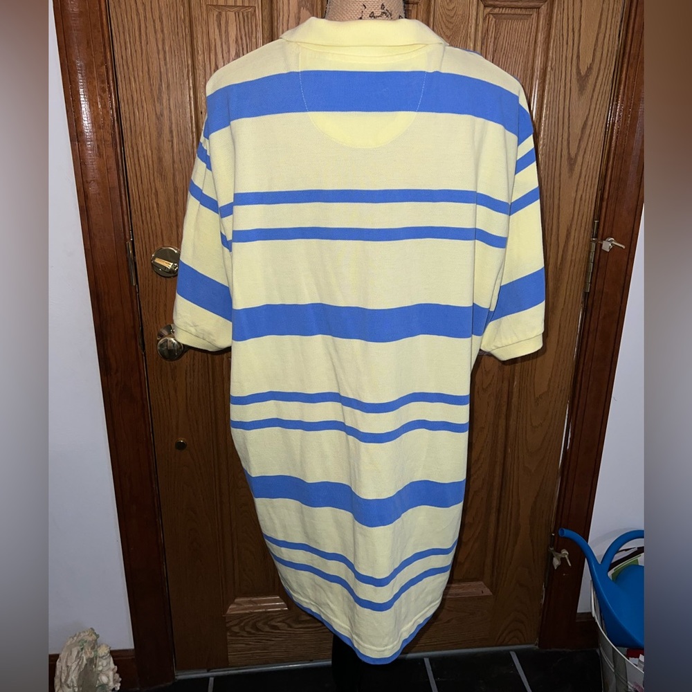 (NWOT) Chaps Men Yellow And Blue Striped Button Up Shirt - Picture 4 of 5
